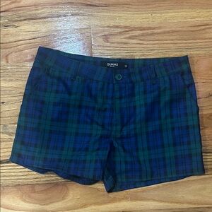 GLIMMS Men's Plaid Flat Front Shorts - Blue and Green